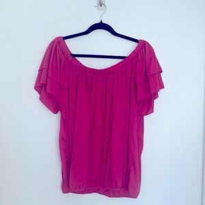 Ashley Stewart Vintage Pink Ruffle Off The Shoulder Shirt